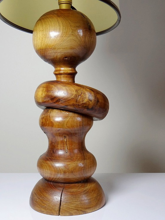 Image 1 of Imposante lampe style scandinave vintage designe bois tourné sculpté avec anneau