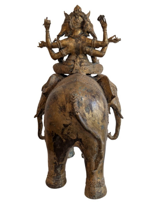 Image 1 of Raro Newar Ganesha del XVII/XVIII secolo su Airavata – Dorato a fuoco – 49 cm