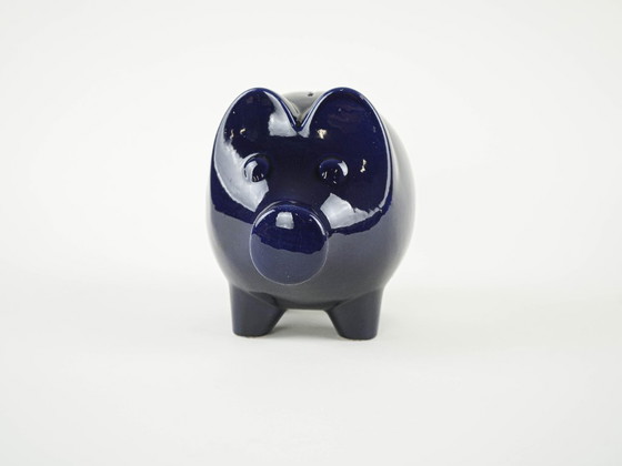 Image 1 of Marineblaues Sparschwein, deutsches Design, 1970er Jahre, hergestellt in Westdeutschland