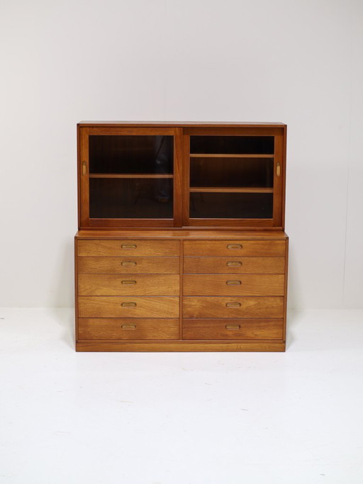 Cassettiera con vetrina Brouer in teak, vintage danese anni '60