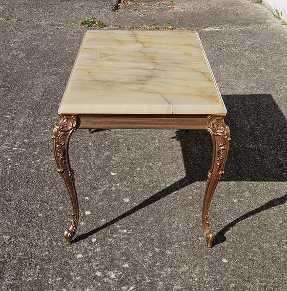 Image 1 of French WHITE Onyx Marble Brass Coffee Table - Style Louis XV 60s