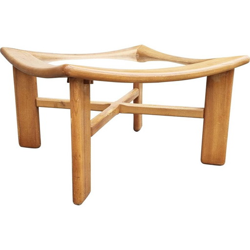 Couchtisch aus massiver Eiche und Glas – französisches brutalistisches Design, im Geiste von Maison Regain, 1970er Jahre