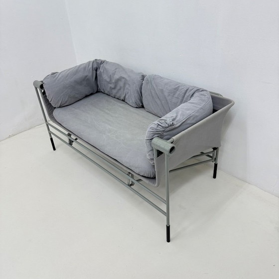 Grey 2 seaters with metal frame Bruno Rota for Esse, 1986 Italy, Textile, Modern (photo 8 of 15)