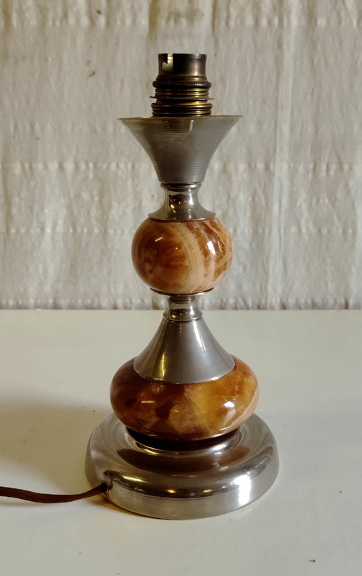 Table Lamp Base in Onyx and Chrome-Plated Metal - 1970s – tafellampen