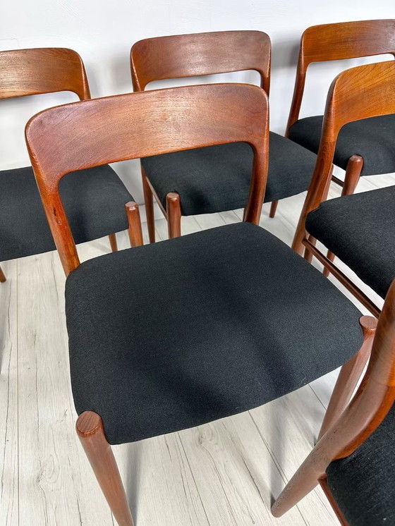 Image 1 of 6x Vintage Danish Teak Niels O. Møller Dining Chairs No. 75 50s