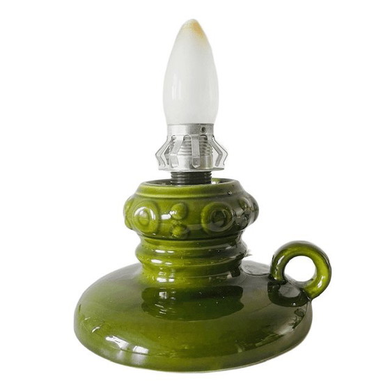 Image 1 of Vintage Space age lampenvoet groen glanzend keramiek 1970's