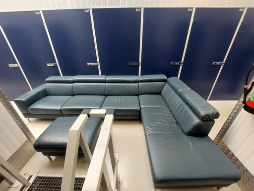 Montel Leather Lounge Sofa With Hocker
