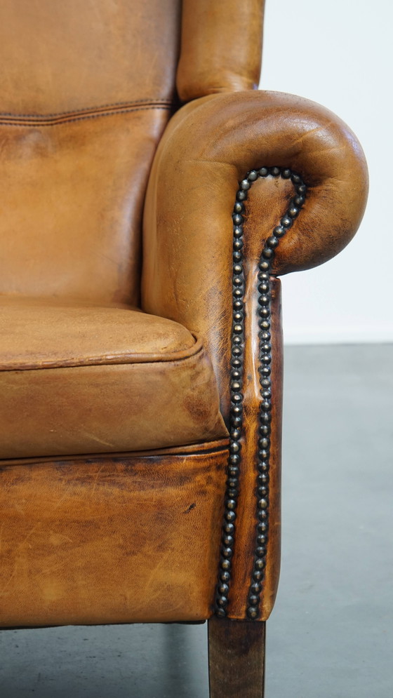 Image 1 of Vintage Oorfauteuil Gemaakt Van Schapenleer