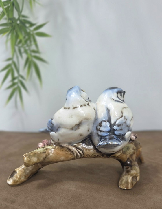 Vintage Bruno Merli Sculpture, Two Birds on a Flowering Branch, Signed Italian Ceramic, Decorative Objects (photo 4 of 10)