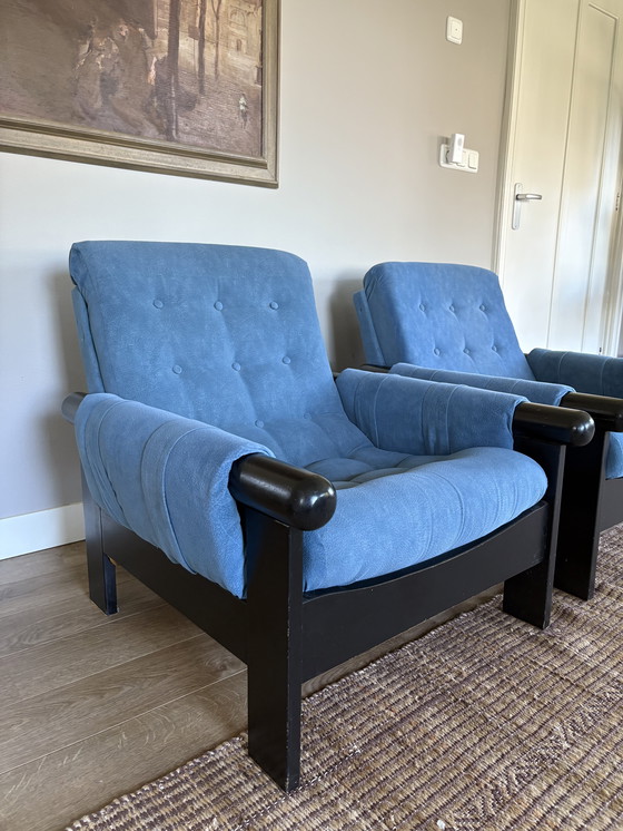Image 1 of Vintage korenblauw set fauteuils jaren70 design