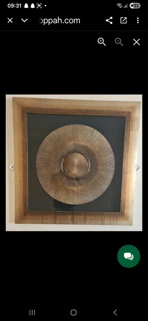 Gouden wandschilderij met relief cirkel Vierkant 90x90 aanschaf was rond de €300