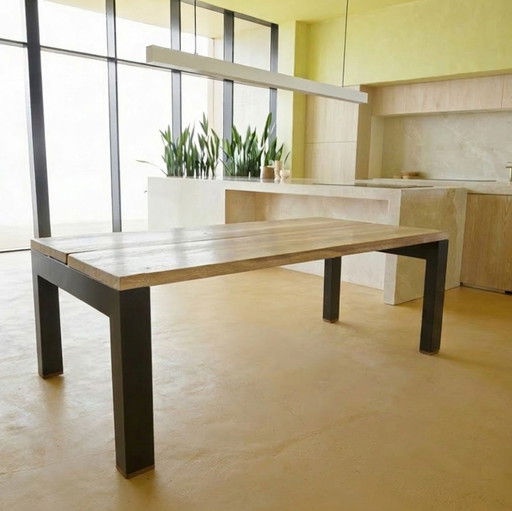 Industriële design eettafel / vergadertafel - massief eiken - 250 bij 120