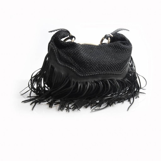 Ermanno Scervino, borsa a mano nera intrecciata con frange in pelle.