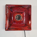 Vintage Square Red Wall Lamp - Wall Lamp Of Ceramic With Orange/Red Glaze - Germany 1970s - Hustadt Leuchten