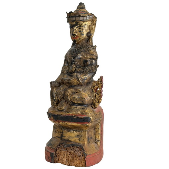 Espíritu Nat birmano antiguo – Estatua de templo de madera dorada, Myanmar, c. 1900 – Esculturas, Wood, Glass (photo 8 of 11)