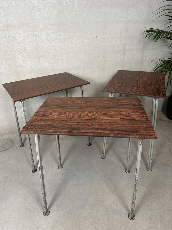 Image 1 of Vintage industrial school tables - steel and composite