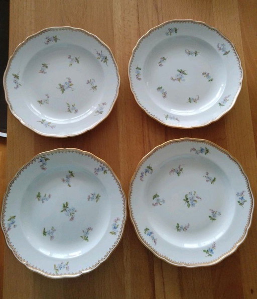 4x Meissen vintage Porzellan Kuchenteller Blumendekor Goldrand 