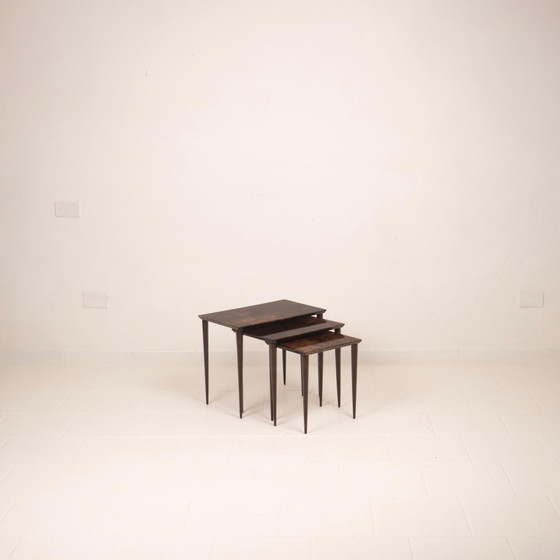Aldo Tura Mid Century Parchment Nesting Tables Model 764 Tura Milano Italy 1950 – Side tables, Leather (photo 12 of 19)