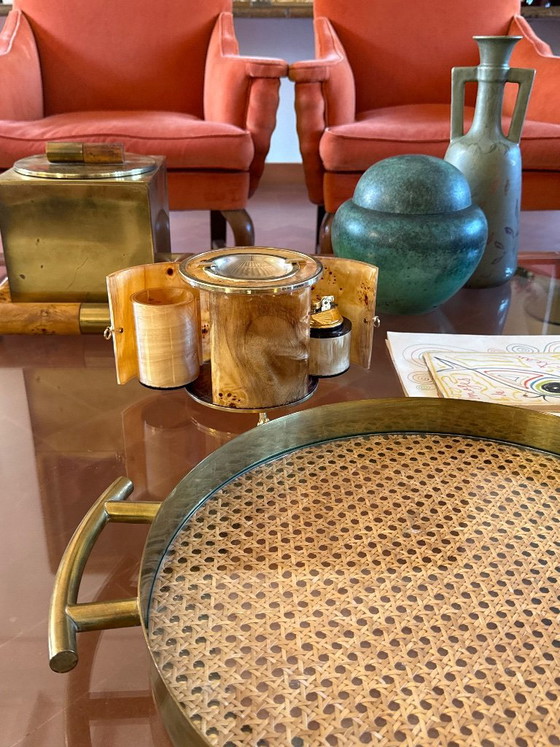Rookset, wortelhout en messing, Tafelaccessoires, Metaal, Bruin, Vintage (foto 5 van 13)