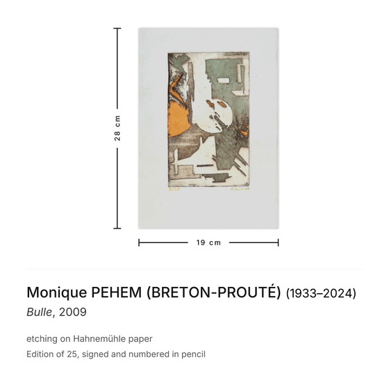 Monique Pehem (Breton-Prouté) signierte Etching Bulle 2009 – Lithographien & Drucke, Paper (photo 3 of 5)