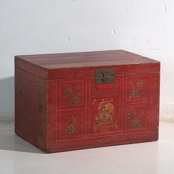 Baule antico dipinto con pittura originale – Cina, circa 1900 – Armadi contenitori, Iron, Brass (photo 4 of 25)