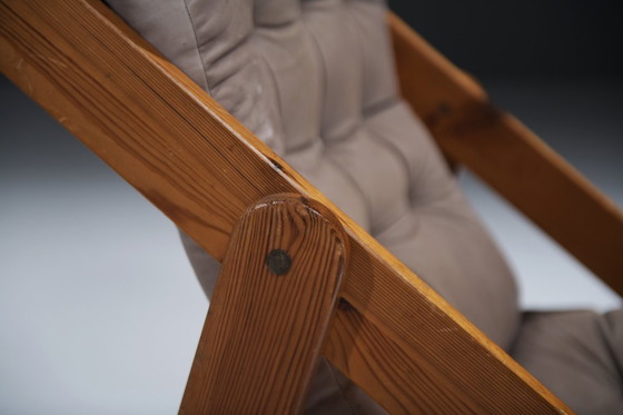 Image 1 of Fauteuil pliant Kon Tiki en cuir rare, conçu par Gillis Lundgren pour IKEA Suède.