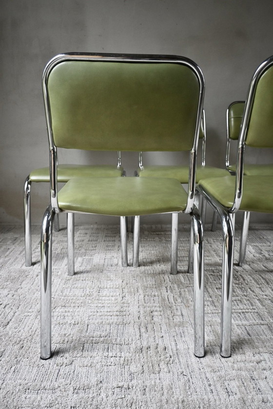 Set of 5 characteristic mid-century dining chairs 50/60, Chrome, Skai, Green (photo 11 of 13)