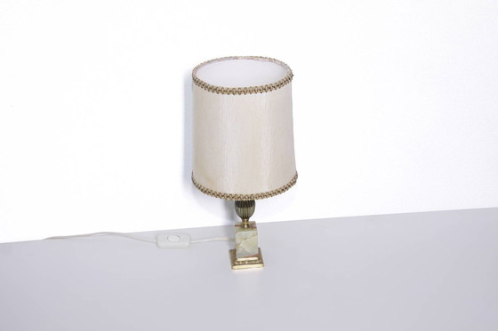 Image 1 of Lampada da tavolo in ottone, pietra naturale beige, vintage anni '70