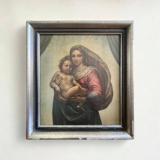 Madonna Sixtina (Detalle) N° 574 Rafael, en el antiguo marco original de F. Brockmann, c. 1920