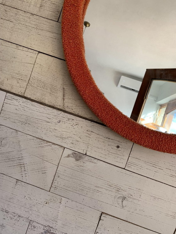 Specchio da parete con tessuto arancione, anni '50 – Mid Century Modern (photo 3 of 5)