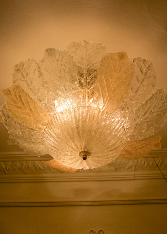 Grand Lustre Plafonnier en Verre de Murano Feuilles, Ambre Clair, Italien, Années 1970 – Metal, Murano Glass (photo 3 of 10)