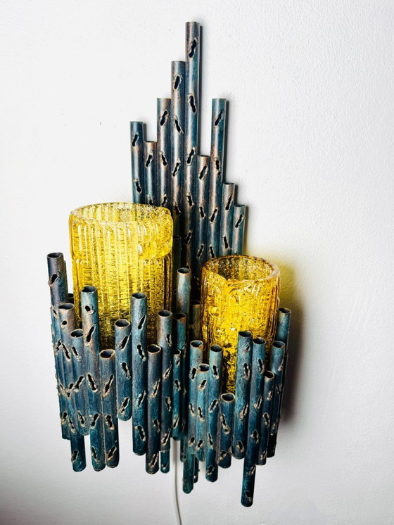 Image 1 of SET OF DOUBLE CHALICE BRUTALIST WALL LAMP BY MARCEL FANTONI, ITALY, 1960s