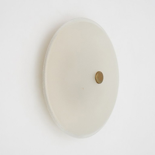 Stilnovo Textured Glass Flush Mount Ceiling Lamp, Italy 1950s