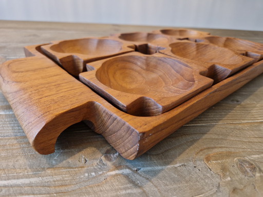 Mid Century Teak Houten Tapas Set.