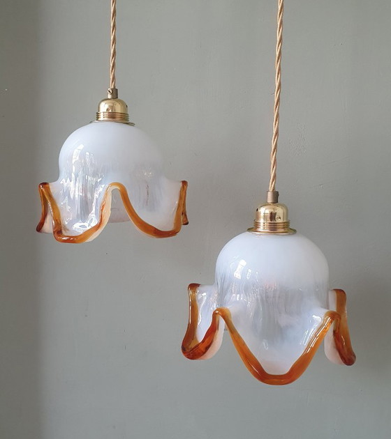 Set of 2 Vintage Murano Pendant lamps - Italy - Mid Century – Metal, Murano Glass (photo 8 of 21)