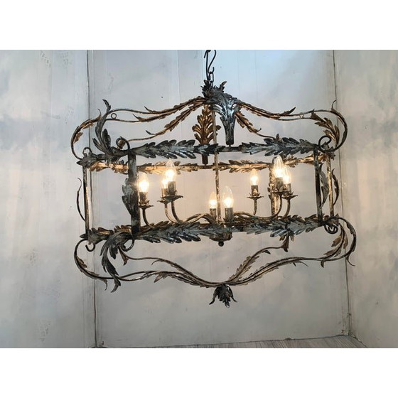 Image 1 of Lustre en fer forgé Florentine Art Silver + Argilla Metal Made In Italy