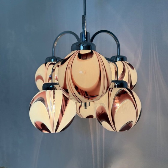 Image 1 of XL Italian purple and white murano glass swirl chandelier , 1970s