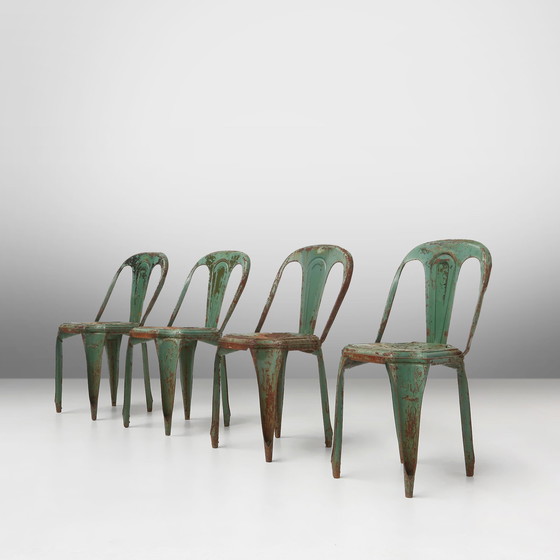 Image 1 of Set of 4 Vintage Green Model A Chairs from Tolix, France, 1950s