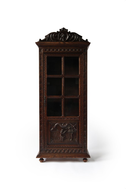 Antiker Vitrinenschrank aus bretonischem Kastanienholz, Frankreich, um 1880–1890