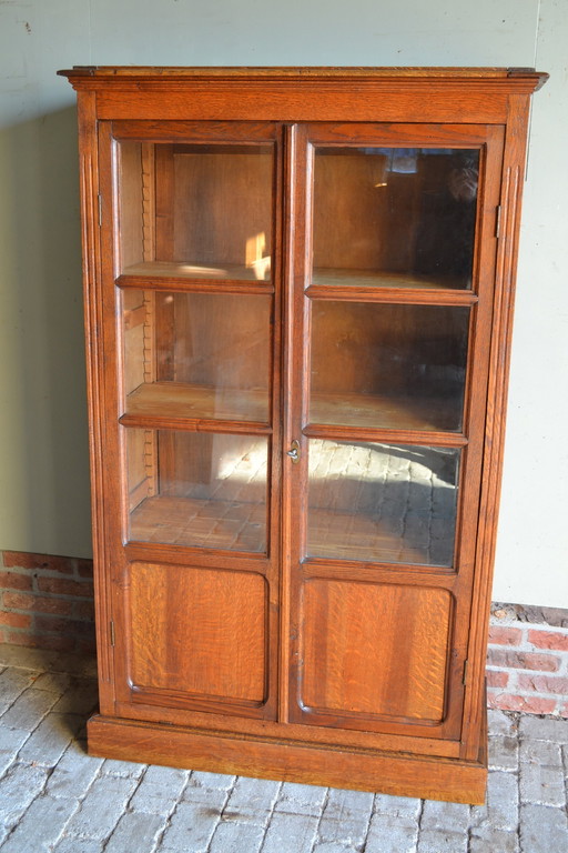 Antique Oak Wood Art Deco Bookcase, Display Case