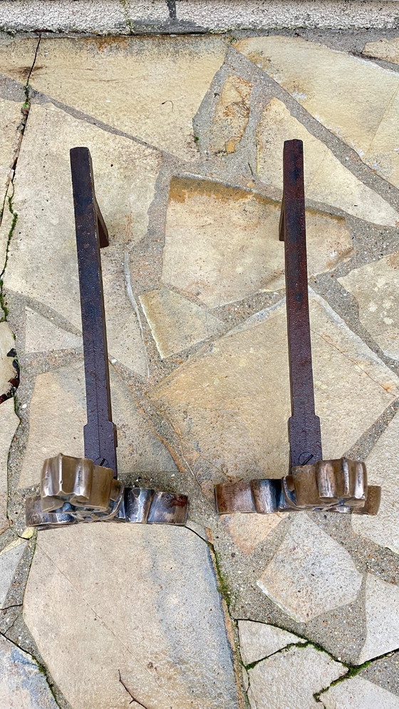 Image 1 of Pair of FOLDING CHENETS Solid Brass VINTAGE