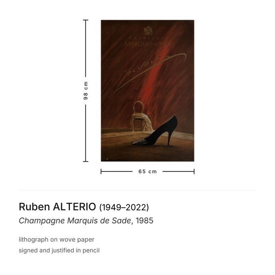 Gesigneerde lithografie van Ruben Alterio, Champagne Marquis De Sade, 1985 – Litho's & Zeefdrukken, Paper (photo 3 of 5)