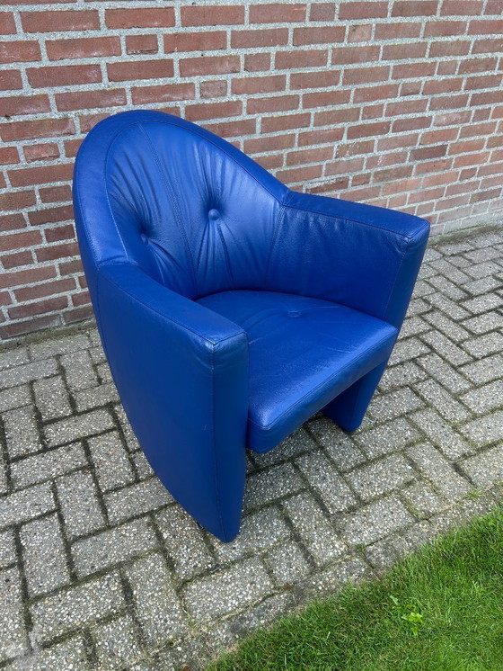 Image 1 of 2x Leolux Carabita fauteuils kobalt blauw leer