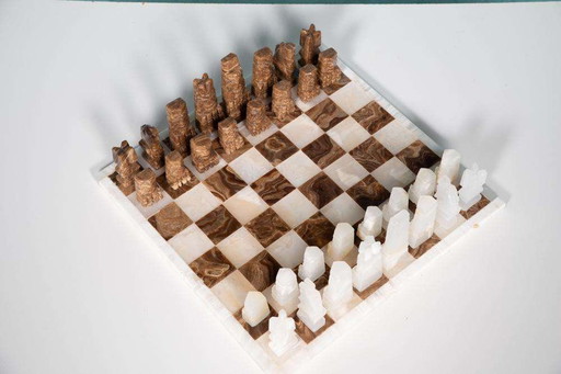 Vintage Natural stone chess game, Midmod onyx chest game