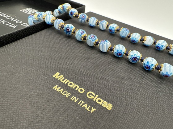 Image 1 of Collar de cristal de Murano azul claro con murrina - 44 cm