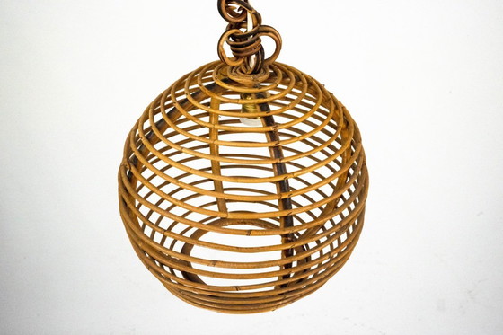 Image 1 of Vintage Italiaanse bamboe bolkroonluchter uit de jaren 1950