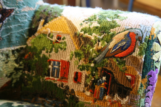 Image 1 of 1 restored ear armchair with hand embroidered gobelins