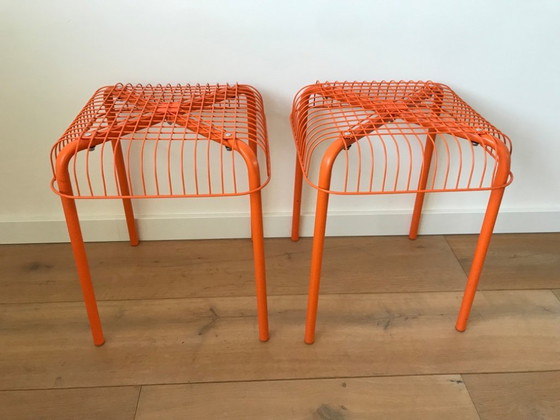 Image 1 of 2x Vintage Västerön IKEA Oranje Draadkruk by Inma Bermúdez en Francis Cayouotte, 1990s