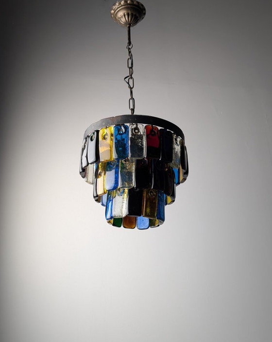 Image 1 of Brutalistische kroonluchter van glas en metaal van Felipe Derflingher voor Feders, jaren 60