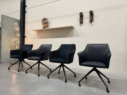 4 Sedie da pranzo Leolux Callas in tessuto blu/pelle